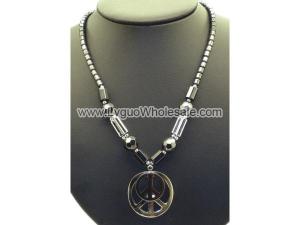 Hematite Peace Sign Pendant Chain Choker Necklace